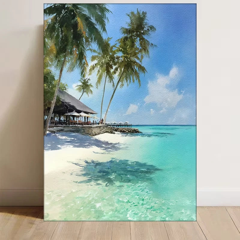 Reethi Rah, Maldives Watercolor Beach Metal Print Ready to Hang