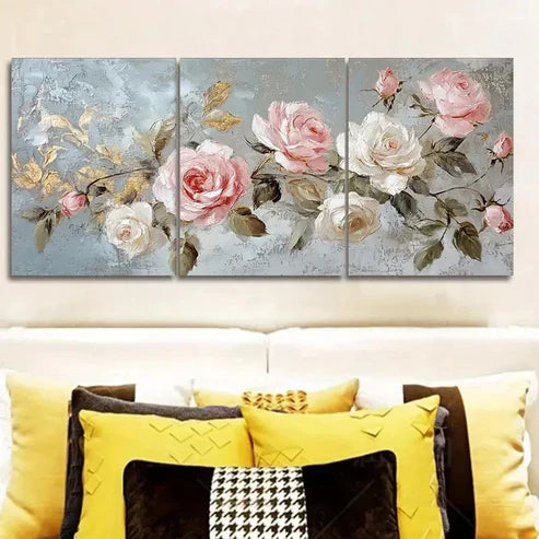 3pcs pink and white roses Wall Art Set Canvas Unframed - High Quality Print 100% Australian Made Wall Canvas
