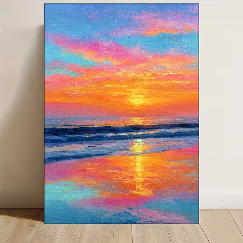 Beach Sunset Painting 60x90cm Metal Print Ready to Hang