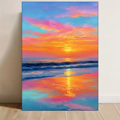 Beach Sunset Painting 60x90cm Metal Print Ready to Hang