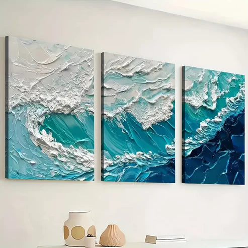 3pcs Modern Elegant Stylish Abstract Ocean Wave Wall Art Set Canvas Unframed - High Quality Print 100% Australian Made Wall Canvas