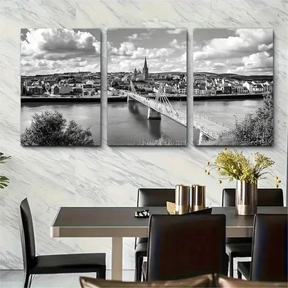 3pcs Featuring Peace Bridge & Historic Buildings Metal Print Ready to Hang Art