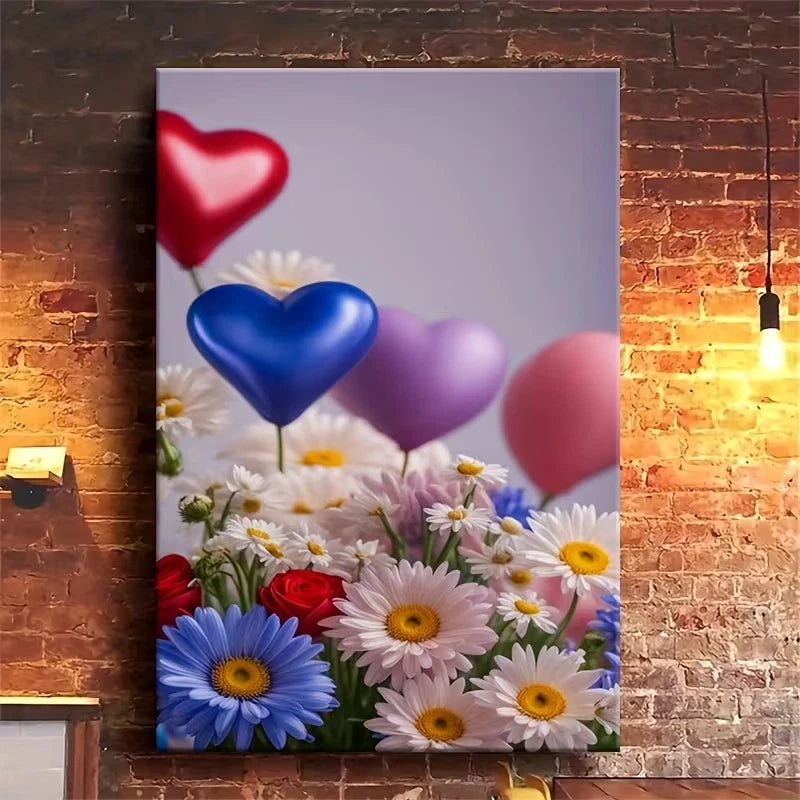 Vibrant Floral Balloons & Daisies Metal Print Ready to Hang
