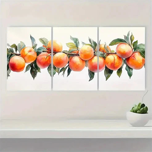 3pcs Peach Tree Watercolor Painting Fruits PT Wall Art Set Canvas Unframed - High Quality Print 100% Australian Made Wall Canvas