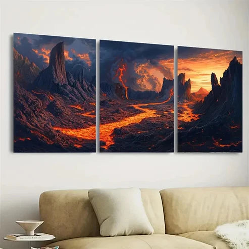 3pcs Fiery Orange & Red Hues Wall Art Set Canvas Unframed - High Quality Print 100% Australian Made Wall Canvas