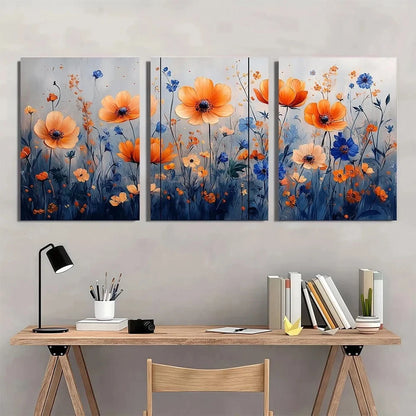 3pcs Boho Floral Vibrant Wildflower & Butterfly Metal Print Ready to Hang Art