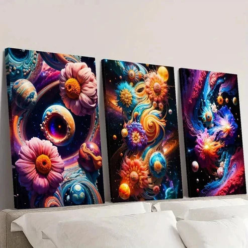 3pcs Vortex and Flower Abstract Illustration Wall Art Canvas Unframed - High Quality Print 100% Australian Made Wall Canvas
