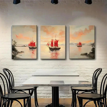 3pcs Sailboat Sunset Seascape Maritime Perfect Wall Art Set Canvas Framed 40x60cm - High Quality Print 100% Australian Made Wall Canvas Ready to Hang