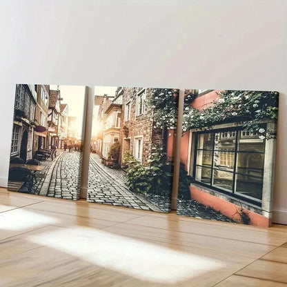 3pcs European Style Street Decoration Wall Art Set Canvas Framed 40x60cm - High Quality Print 100% Australian Made Wall Canvas Ready to Hang