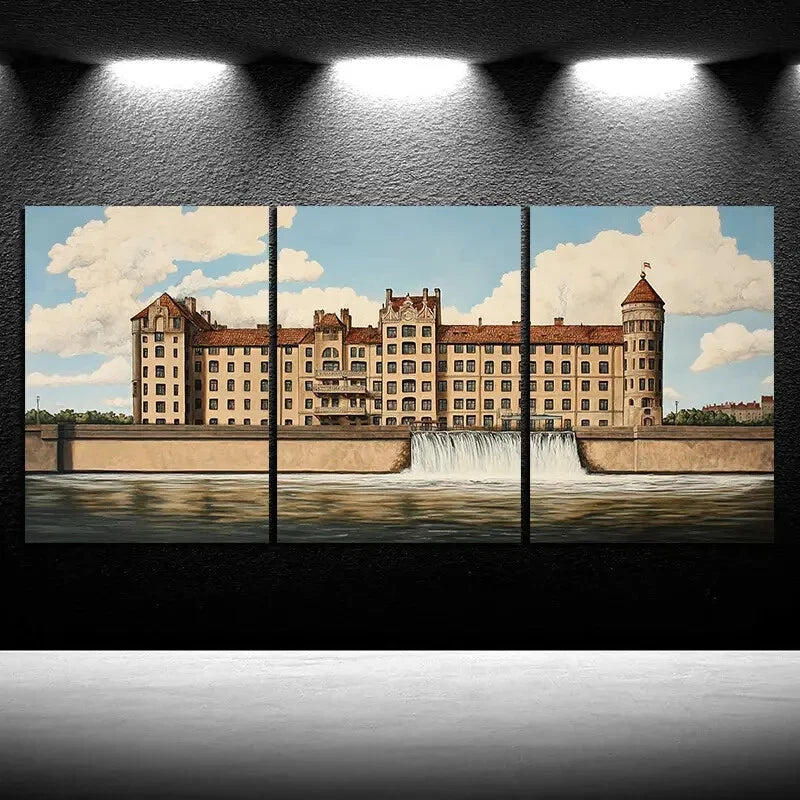 3pcs Beautiful Castle Blue Sky White Clouds Metal Print Ready to Hang Art