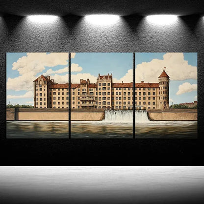 3pcs Beautiful Castle Blue Sky White Clouds Metal Print Ready to Hang Art