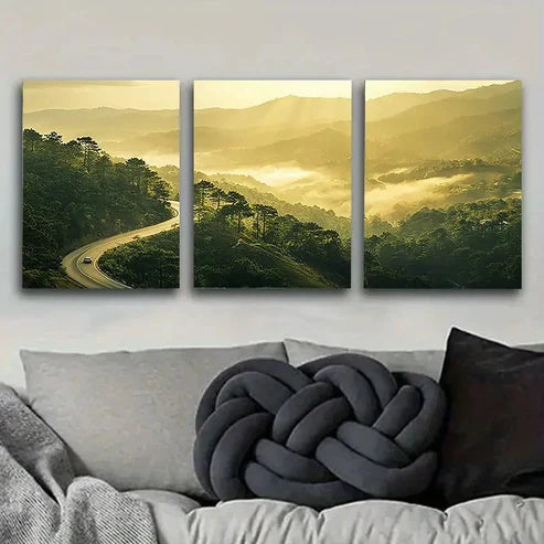 3pcs Winding Mountain Road at Dawn Wall Art Set Canvas Unframed - High Quality Print 100% Australian Made Wall Canvas - Bella Home Decor