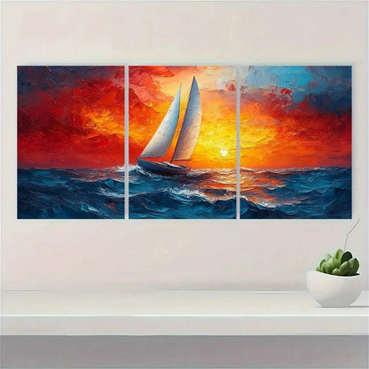 3pcs Ocean Seascape Beach Textured Metal Print Ready to Hang Art