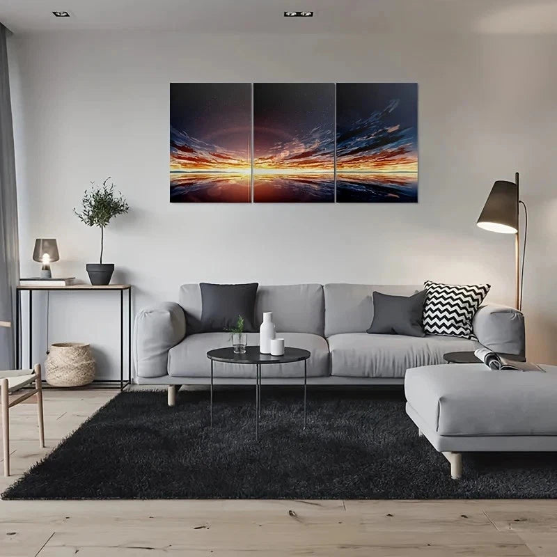 3pcs Sunset Vibrant Stunning Sky & Calm Water Metal Print Ready to Hang Art