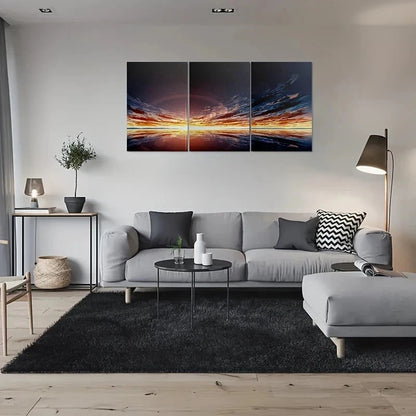 3pcs Sunset Vibrant Stunning Sky & Calm Water Metal Print Ready to Hang Art