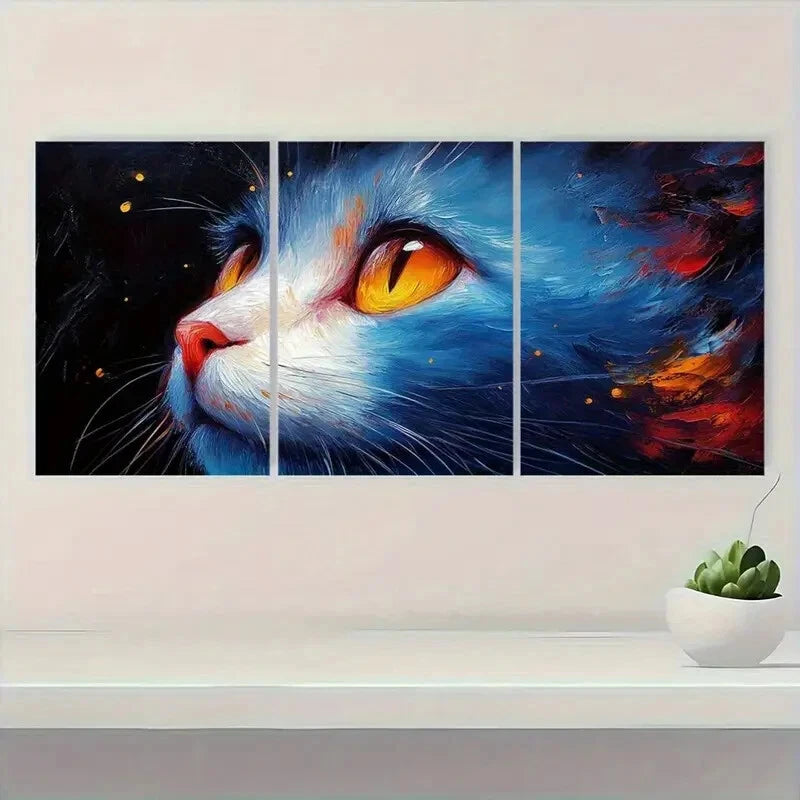 3pcs Vibrant Blue & Orange Eyes Starry Night Metal Print Ready to Hang Art