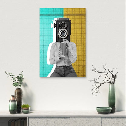 Vintage Retro Camera Head Collage Pop Art 40x60cm Metal Print Ready to Hang