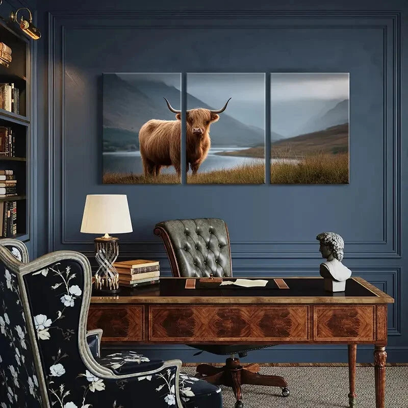 3pcs Highland Cow Mountain Landscape Art Scenery Metal Print Ready to Hang Art