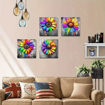 4pcs Vibrant Daisy Flower Graffiti Art Wall Art Canvas Framed