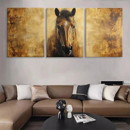 3pcs Horse Portrait Golden Brown Tones Perfect Wall Art Set Canvas Framed 40x60cm - High Quality Print 100% Australian Made Wall Canvas Ready to Hang
