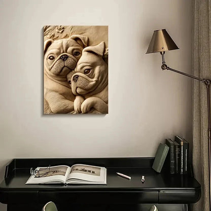 Pug Friends by Pippa'S Heart Blossoms Painting 40x60cm Metal Print Ready to Hang