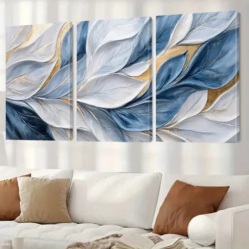 3pcs Blue And Gold Brushstrokes Paintings Wall Art Set Canvas Framed 60x90cm - High Quality Print 100% Australian Made Wall Canvas Ready to Hang