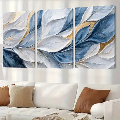 3pcs Blue And Gold Brushstrokes Paintings Wall Art Set Canvas Framed 60x90cm - High Quality Print 100% Australian Made Wall Canvas Ready to Hang