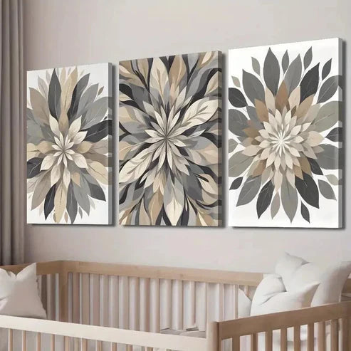 3pcs Beige Botanical Flowers Decor Wall Art Set Canvas Unframed - High Quality Print 100% Australian Made Wall Canvas