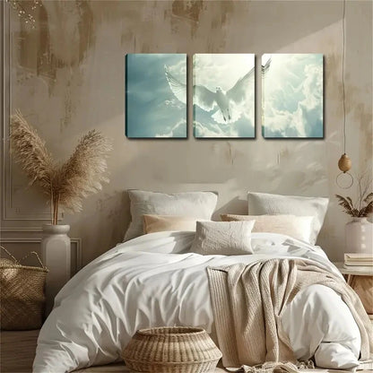 3pcs White Doves Flying Scenes Simple Perfect Wall Art Set Canvas Framed 40x60cm - High Quality Print 100% Australian Made Wall Canvas Ready to Hang