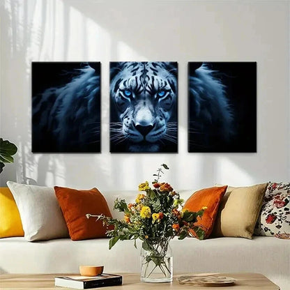 3pcs Majestic White Tiger Piercing Blue Perfect Wall Art Set Canvas Framed 40x60cm - High Quality Print 100% Australian Made Wall Canvas Ready to Hang