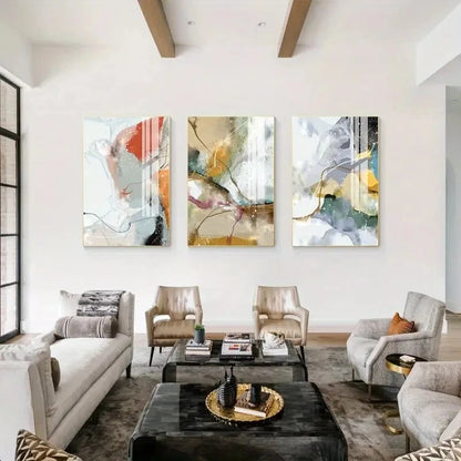 3pcs  Blue, Green, and Grey with Wooden BG Wall Art Set Canvas Framed 50x70cm - High Quality Print 100% Australian Made Wall Canvas Ready to Hang