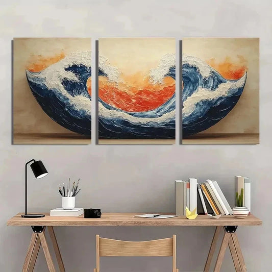3pcs Ocean Waves Ukiyo-E Style Japanese Perfect Wall Art Set Canvas Framed 40x60cm - High Quality Print 100% Australian Made Wall Canvas Ready to Hang