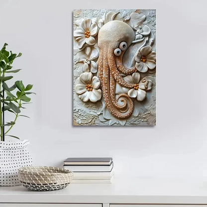 Cuttlefish Among Heart Shaped Flowers Painting 40x60cm Metal Print Ready to Hang