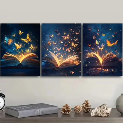 3pcs Golden Butterfly Flying Out Wall Art Set Canvas Framed 40x60cm - High Quality Print 100% Australian Made Wall Canvas Ready to Hang