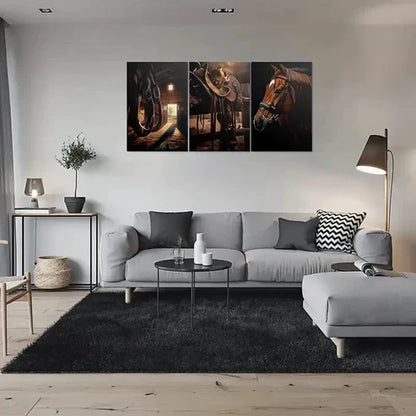3pcs Western Horse Barn Cowboy Saddle and Hat Wall Art Canvas Unframed - High Quality Print 100% Australian Made Wall Canvas