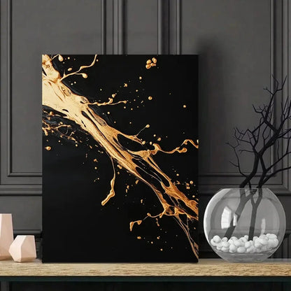 Black And Golden Abstract Fluid Shapes with Tree 40x60cm Metal Print Ready to Hang