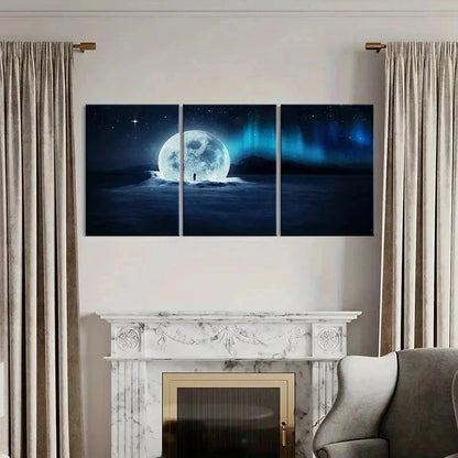 3pcs Aurora Snow Moon Falling On Snow Wall Art Set Canvas Framed 40x60cm - High Quality Print 100% Australian Made Wall Canvas Ready to Hang