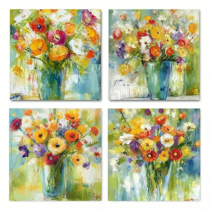 4pcs Colorful Bouquet Prints Wall Art Canvas Framed