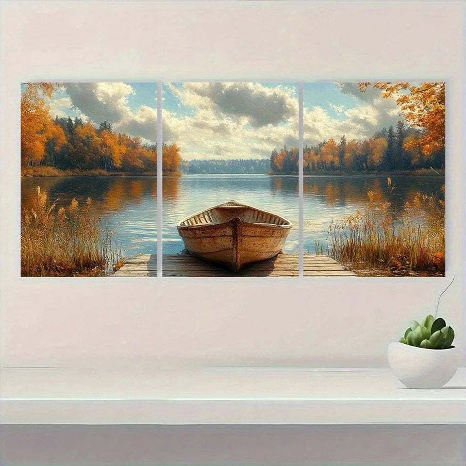 3pcs Rustic Lake Serene Autumn Scene Metal Print Ready to Hang Art