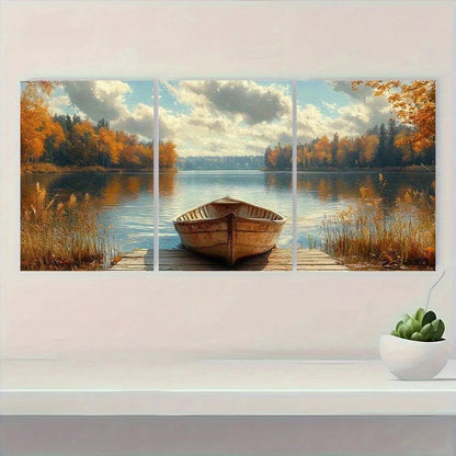 3pcs Rustic Lake Serene Autumn Scene Metal Print Ready to Hang Art