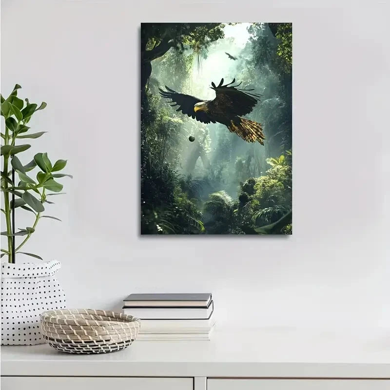 Eagle Playing with Ball In Jungle Scene 40x60cm Metal Print Ready to Hang