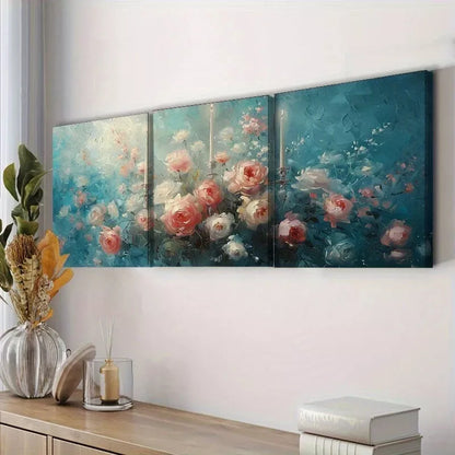3pcss There Are Flowers On The Candelabra Wall Art Set Canvas Framed 40x60cm - High Quality Print 100% Australian Made Wall Canvas Ready to Hang