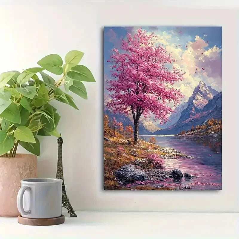 Beautiful Rosy Clouds Romantic Mountain Painting 40x60cm Metal Print Ready to Hang