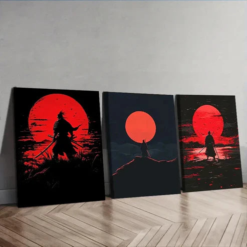 3pcs Samurai Modern Contemporary Style Wall Art Set Canvas Unframed - High Quality Print 100% Australian Made Wall Canvas