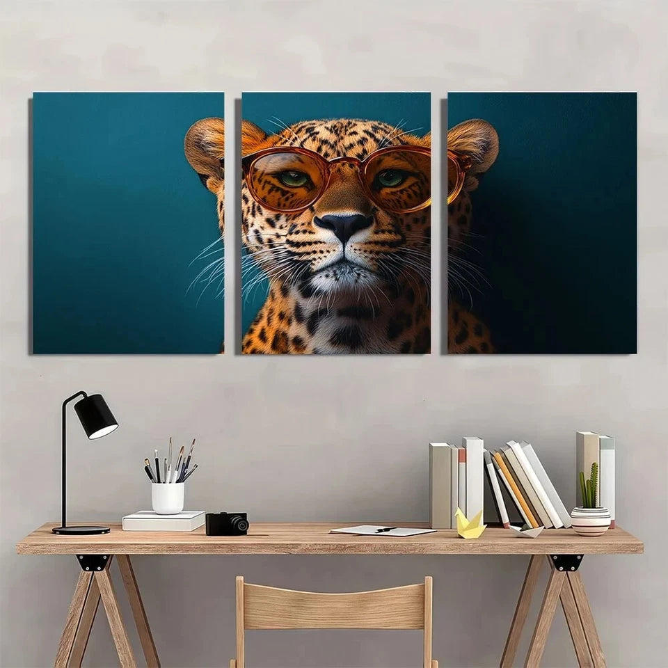 3pcs Eclectic Stylish Funny Leopard Animal Metal Print Ready to Hang Art