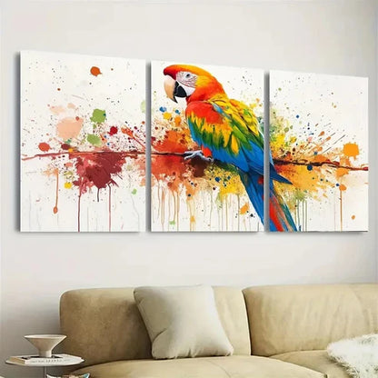 3pcs Parrot Canvas, Colorful Splatter Style Wall Art Canvas Unframed - High Quality Print 100% Australian Made Wall Canvas
