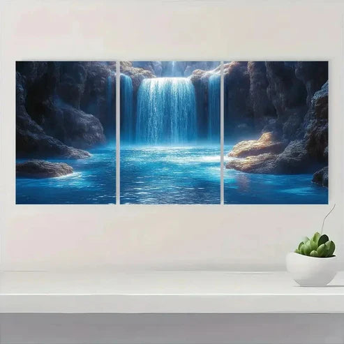 3pcs Blue Waterfall Landscape Wall Art Canvas Unframed - High Quality Print 100% Australian Made Wall Canvas
