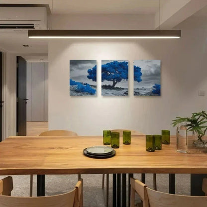 3pcs Vibrant Blue Tree Scene Surreal Metal Print Ready to Hang Art