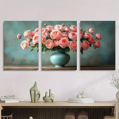 3pcs Elegant Vintage Floral Bouquet Metal Print Ready to Hang Art