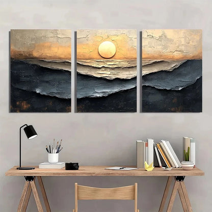 3pcs Abstract Brown Tones Vintage Style Metal Print Ready to Hang Art